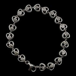 Vintage Sterling Silver Textured Hearts Linked Bracelet