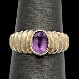 Vintage Sterling Silver Amethyst Stone Scalloped Ring, Size 5.5