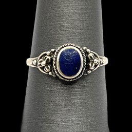 Vintage Sterling Silver Ornate Lapis Ring, Size 7.75