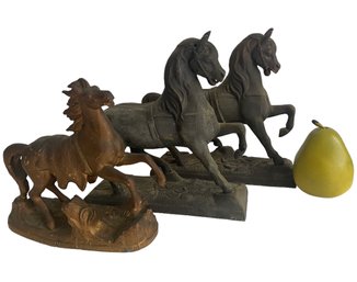 Trio Of Antique Cast Metal Horses