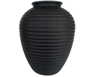 Vintage Black Satin Ribbed Glass Vase
