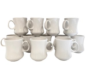 Set Of Twelve White Ceramic White Coffee Mugs