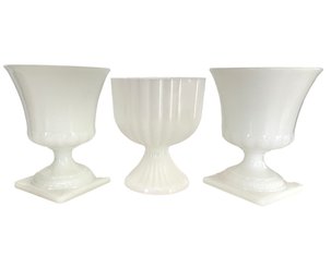 Three Vintage Milk Glass Pedestal Vases