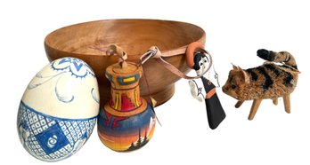 Group Of Found Objects In Wooden Bowl