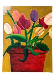 Unsigned Oil On Canvas Student Art  'Tulips'