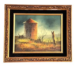 Signed Oil On Board 'Everett Woodson Fall Silo Barn' By Van Haeke