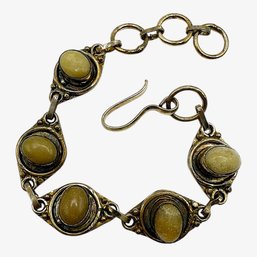 Vintage Sterling Silver Vermeil Citrine Cabochon Stone Bracelet