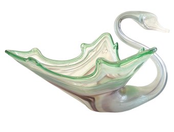 Vintage Hand Blown Murano Art Glass Swan Bowl