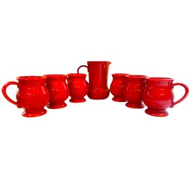 Red Ceramic Mug And Pitcher Set