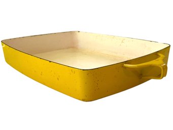 Large Vintage Dansk Kobenstyle Yellow Enamel Rectangular Roasting Pan