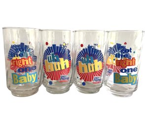 Four Diet Pepsi 'You Got The Right One Baby - Uh Huh' Glass Tumblers 1970s