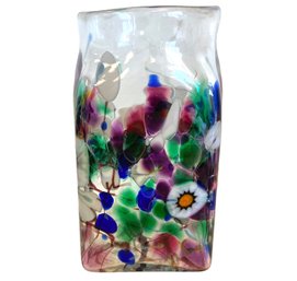 Herb A. Thomas Signed Iridescent Millefiori Art Glass Vase