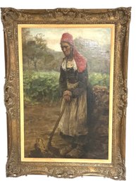 Fine Antique Unsigned European Oil On Canvas 32' X 45'.