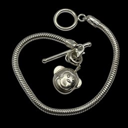 Sterling Silver Smooth Snake Chain Bracelet With Monkey Pendant