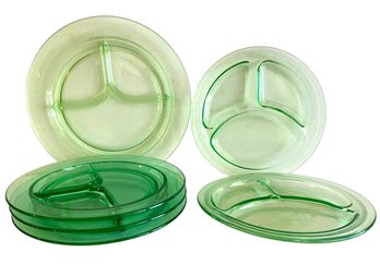 Six Vintage Divided Uranium Glass Plates