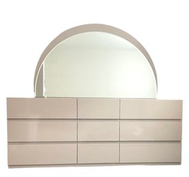 Vintage Modernist Laminate Beige Dresser With Mirror