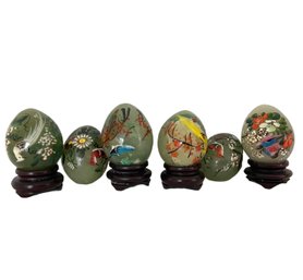 Six Vintage Jade Hand Painted Eggs