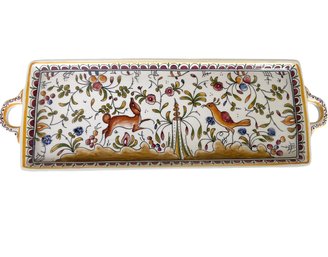 Vintage Conimbriga Hand Painted Handled Serving Tray From Portugal