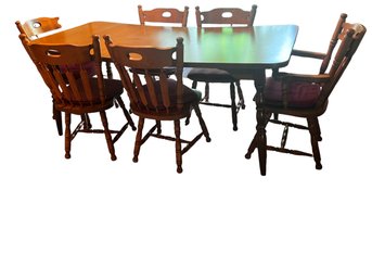 Oak Veneer Top Dining Table With Six Tapered Spindle Back Chairs