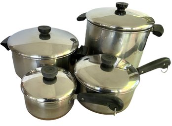 Four Piece Set Of  Vintage REVERE WARE Copper And Stainless Pots