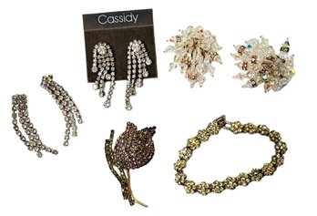 Sparkly Collection - Bracelet, Earrings And Pin - 5 Pieces