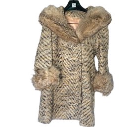 Vintage Junior Vanguard Wool Tweed Coat With Fur Trim