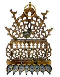Antique Brass Chanukah Oil Menorah (A)