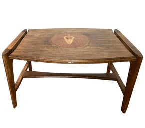 Vintage Caduceus Medical Symbol Inlaid Wood Accent Table