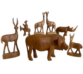 A Collection Of African Hand Carved Wooden Animals (B)