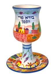 Ceramic Kiddush Cup With Saucer By Sharon Shoen Mucknick