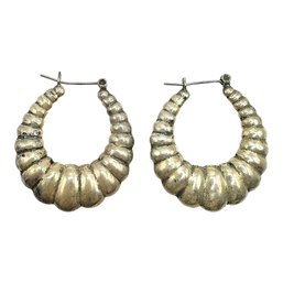 Vintage Sterling Silver Scalloped Hoop Earrings