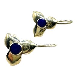 Sterling Silver Flower Dangle Earrings With Lapis Stone Center