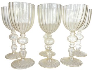 Six Light Weight Hollow Stemmed Fluted Wine Glasses