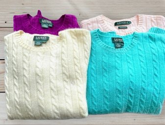 Four Lauren By Ralph Lauren Cashmere Cable Knit Crewneck Sweaters