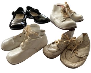 Four Pairs Of Mid Century Leather Toddler Shoes