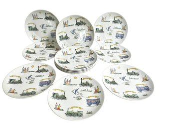 Nine MCM Swedish Porcelain Plates With Train Motif