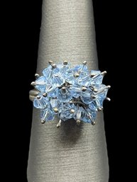 Vintage Sterling Silver Blue Crystal Cluster Ring, Size 8.25