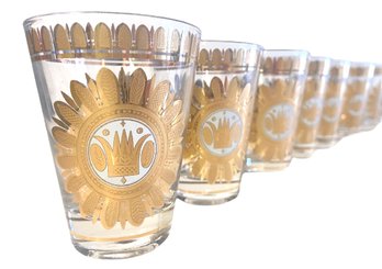 Eight Stunning MCM George Briard 22K Hawaiian Crown Cocktail Glasses