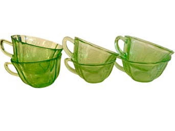Six Vintage Uranium Glass Teacups