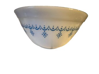 Vintage Pyrex Mixing Bowl With Dusty Blue Snowflake Border