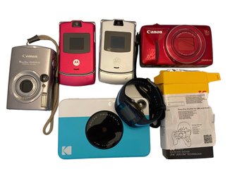 Collection Of Vintage And Newer Cameras And Cell Phones