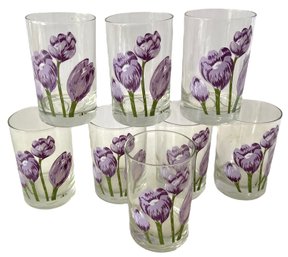 Eight Vintage Cera Lavender Tulip Double Old Fashion Glasses