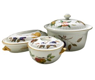 Three Vintage Royal Worcester 'Evesham' Porcelain Covered Casseroles