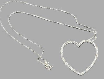 14K White Gold And Diamond Heart Pendant With Chain 2.7 DWT