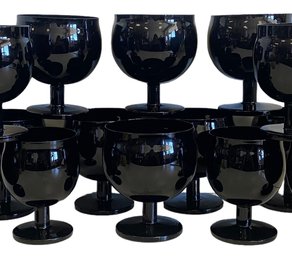 Fourteen MCM Block 'Capers Black' Crystal Stemmed Goblets