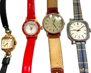 Four Ladies Vintage Wristwatches - 10k Gold Elgin, Timex & More