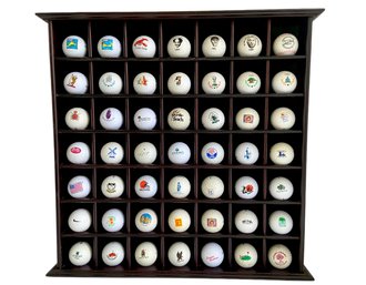 Fun Collection Of Commemorative Golf Balls In Display Case