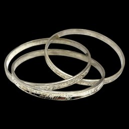 Heavy Interlocking Three Piece Mixed Metals Etched Bangle Bracelets