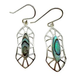 Vintage Sterling Silver Abalone Shell Dangle Earrings