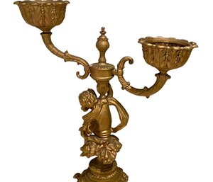 Tall Ornate Gilded Metal Cherub With Bowls